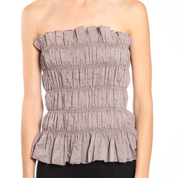 A'Reve Tops - New A'Reve Taupe Brown Ruffle Tube Top S M L